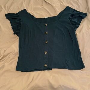 Maurices Teal Short Flutter Sleeve Top